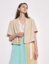 Tailored Linen Blazer with Short Sleeves and Triple Button Detail